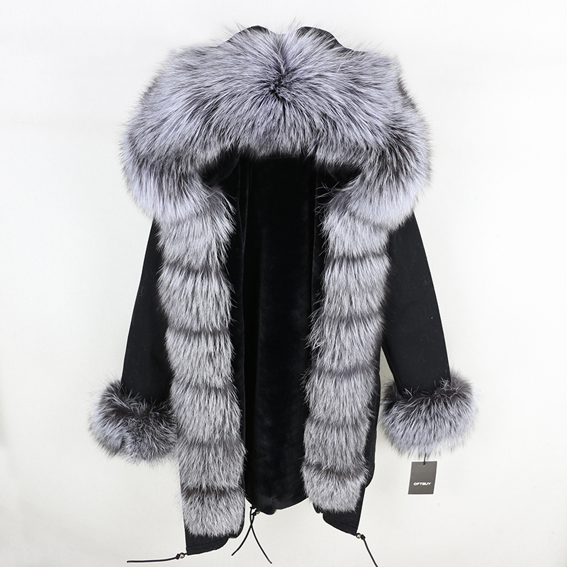 OFTBUY 2019 fashion winter jacket women real fur coat natural real fox fur collar loose long parkas big fur outerwear Detachable T200319