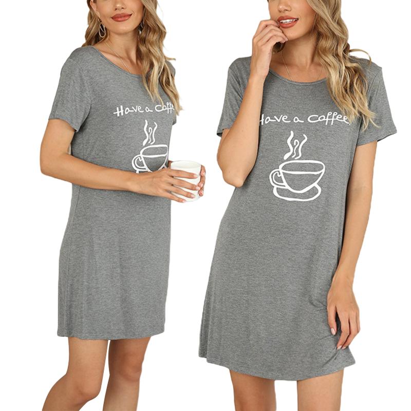 2021 New Spring Women COFFEE Letter Print Nightdress Gray Short Sleeve Sleepwear Home Wear Casual Loose Ladies Girls Nightgrown, As pic
2021 New Spring Women COFFEE Letter Print Nightdress Gray Short Sleeve Sleepwear Home Wear Casual Loose Ladies Girls Nightgrown, As pic