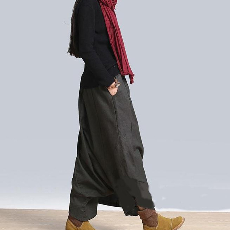 Autumn Women Casual Linen Harem Pants Baggy Bottoms Fashion Solid Low Crotch Female Plus Size Pants 201031