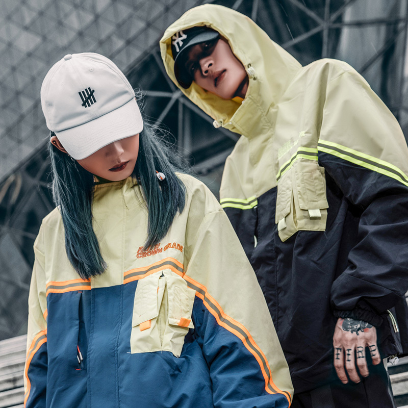 Spring Harajuku Hooded Jacket Men Hip Hop Streetwear Retro Jacket Windbreaker Vintage Color Block Track Jacket Coat Hoodie T200117