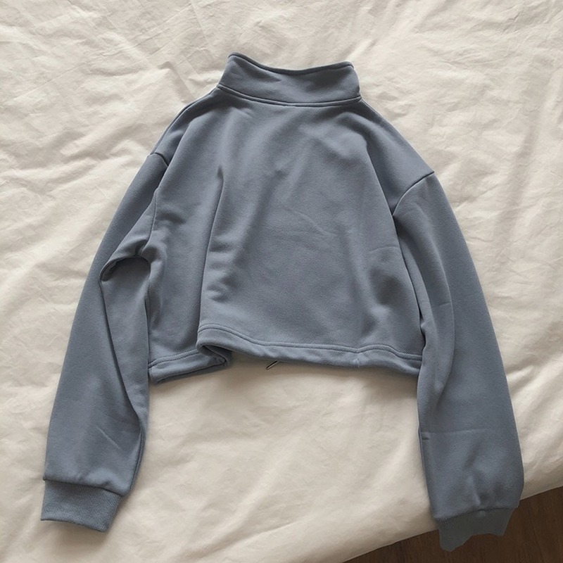 OCEANLOVE Hoodies Women Zipper Solid Short Fashion Sexy Sweatshirts High Waist Autumn Pullovers Korean Tops Casual 17613 201202