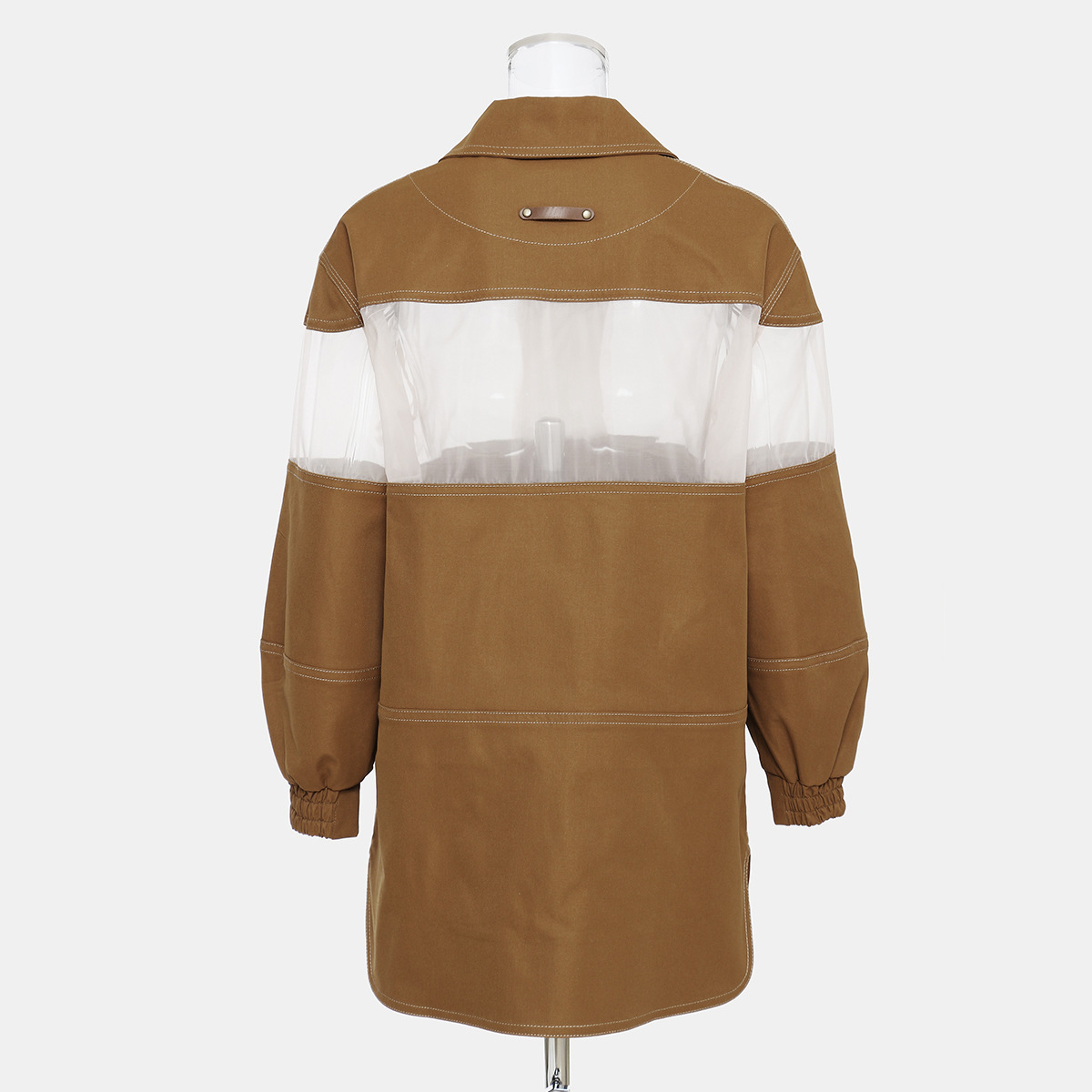 DEAT turndown collar full sleeves mesh transparent double breasted high waist kahki color jacket fashion coat WM28904L 201017