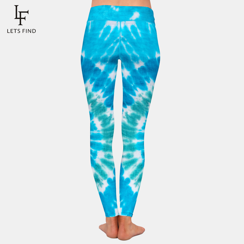 Women Stretch Pants Blue Tiedye Print High Waist High Quality Milk Silk Printed Casual Girl Leggings Plus Size 201202