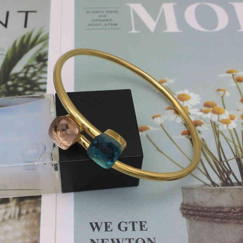 Jsbao Arrivals Double Glass Stone Stainless Steel Fashion Bangle Women Orange & Sky Blue Color Bracelet for Jewelry