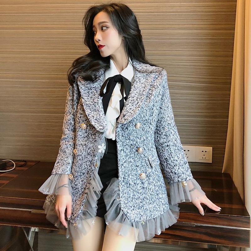 Women's Fall Winter New Coats Ruffled Trumpet Flare Sleeve Temperament Tweed Double-Breasted Jackets Female Tops HK022, Gray
Women's Fall Winter New Coats Ruffled Trumpet Flare Sleeve Temperament Tweed Double-Breasted Jackets Female Tops HK022, Gray
