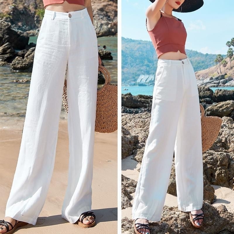 Summer Korea Fashion Women Pants Plus Size High Waist thin cotton linen Wide Leg Pants all-matched Casual Straight Trousers D162 201109