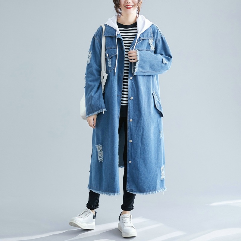 Plus Size Women Denim Jeans Coats Ladies Hooded Trench Overcoat Casual Loose Outerwear Autumn 2020 Cardigans Female Tops 5171
Plus Size Women Denim Jeans Coats Ladies Hooded Trench Overcoat Casual Loose Outerwear Autumn 2020 Cardigans Female Tops 5171