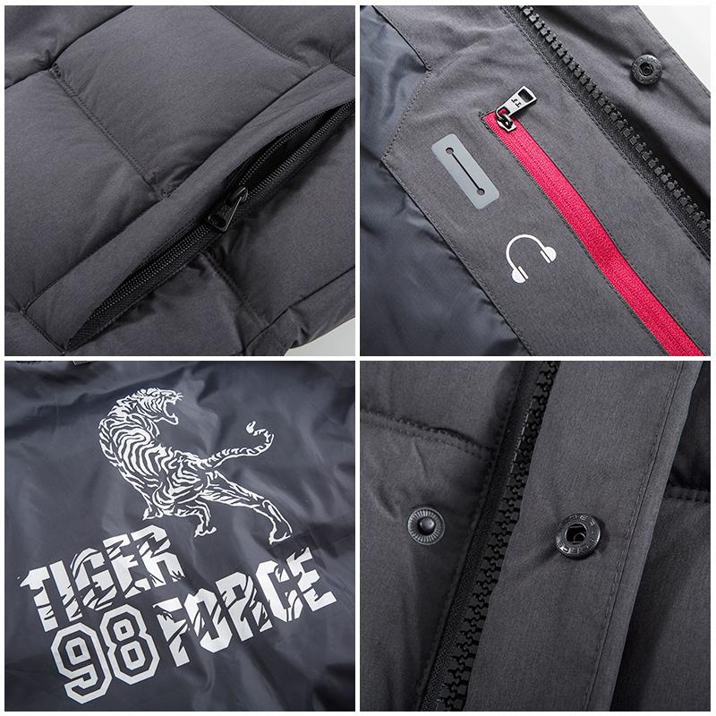 TIGER FORCE Winter Jacket For Men Hooded Warm Windproof Coat gray Casual High Quality Parka Long Men's jackets 70734 201217