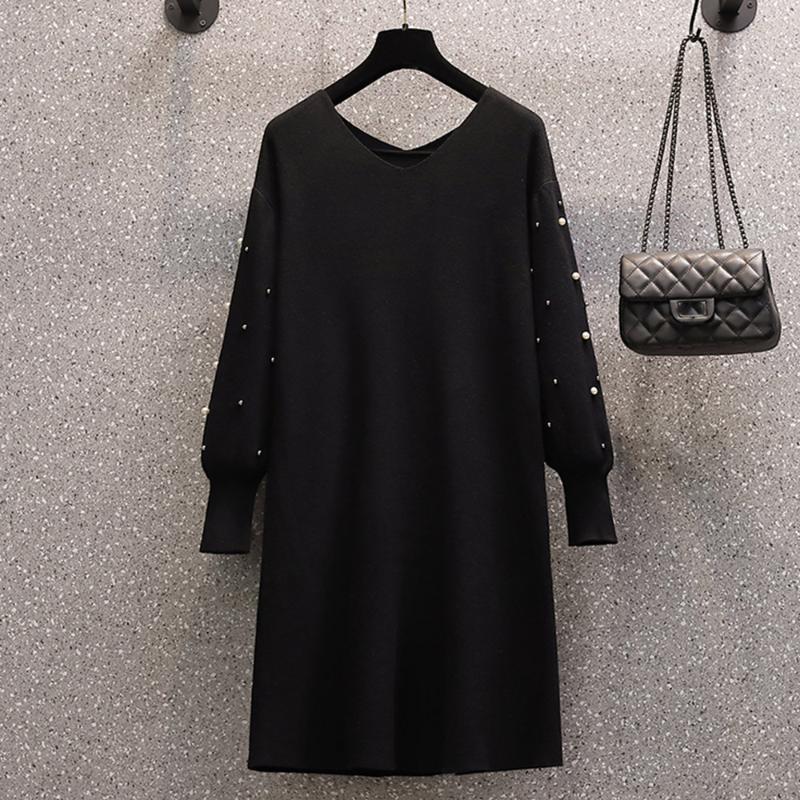 Korean Version Japanese Autumn Winter Plus Size Dress Thin Trendy Hot Sale Loose Beading V-neck Long Sleeve Dress, Black
Korean Version Japanese Autumn Winter Plus Size Dress Thin Trendy Hot Sale Loose Beading V-neck Long Sleeve Dress, Black
