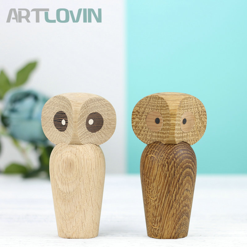 Nordic Wooden Owl Animal Statue Ornaments Bird/Duck/Goose Fashion Home & Living Room Decorations Wood Figure Gifts On Big Sale T200710