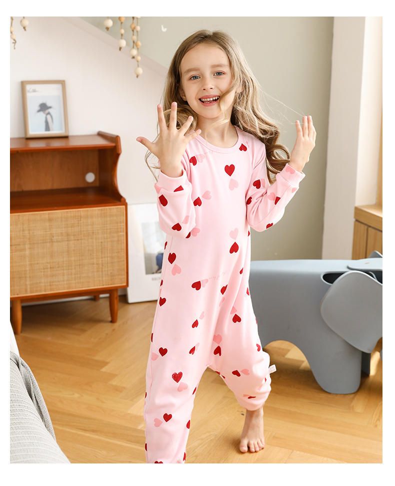 Lovely One Piece Jumpsuit Pajamas For Girls Soft Cotton Warm Long Sleeve Sleepwear Autumn Winter Kids Night Wear Home Clothes 201104