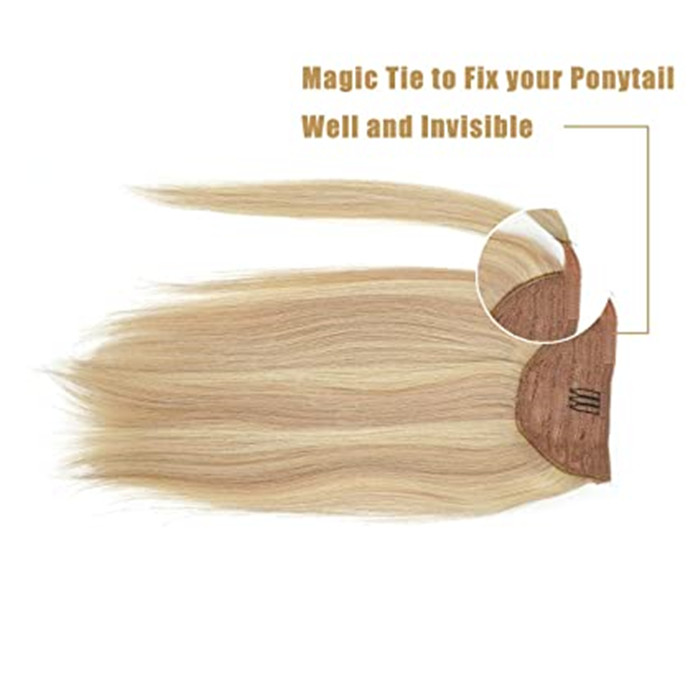 Well Balayage ombre Ponytail Extension p18/613 Clip in Ponytail Human Hair Wrap Around Ponytail Long Straight Highlight Ash Blonde Pony tail