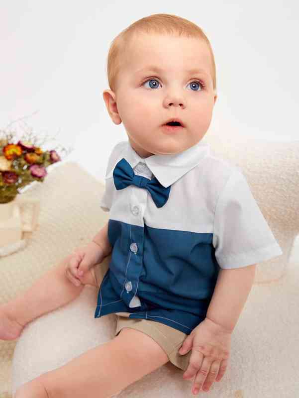 Baby Color Block Bow Front Shirt & Shorts SHE