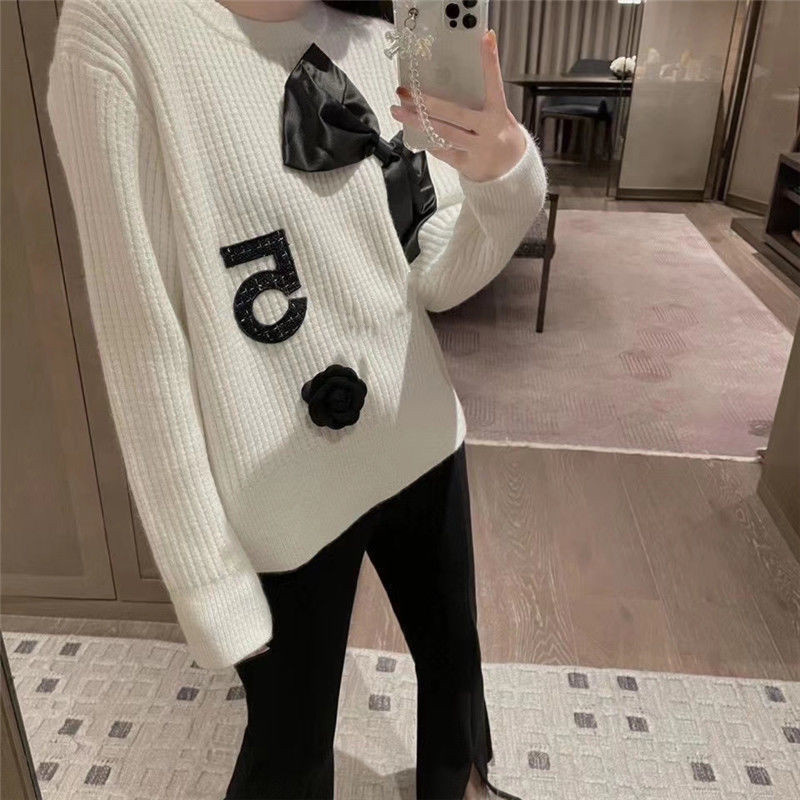 Women's Knitted Sweaters Heart Glitter Twinkle With Big Bowknot Five Letter Fall Girls Wool With Long-Sleeved Knit Shirt Elastic Fashion Pullove