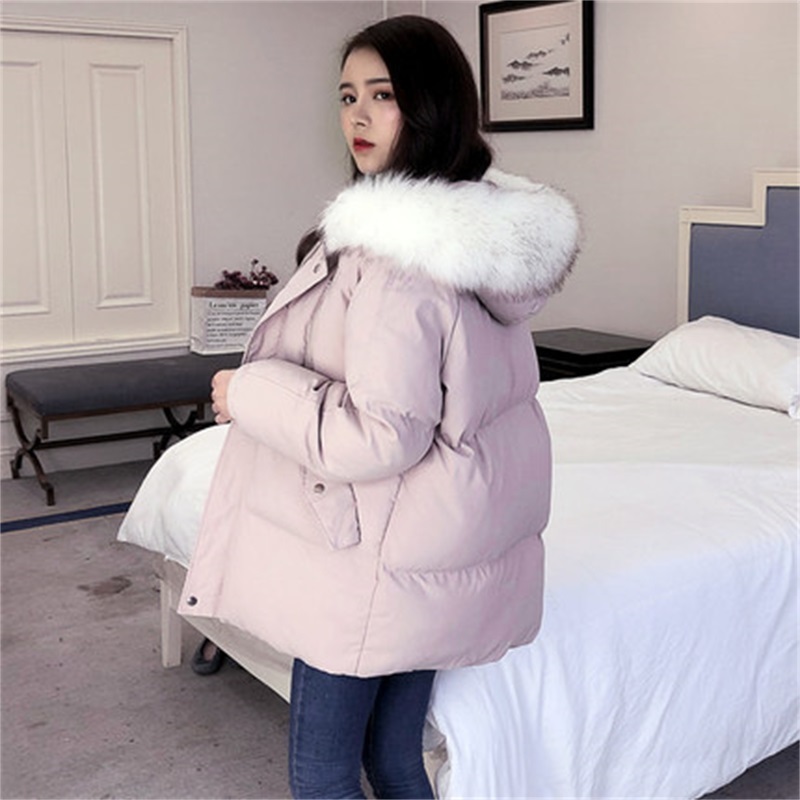 Ladies Down Coat Fur Collar Womens 2019 Winter Jacket Female Loose Short White Duck Down Jacket Thick Warm Down Jacket T200805