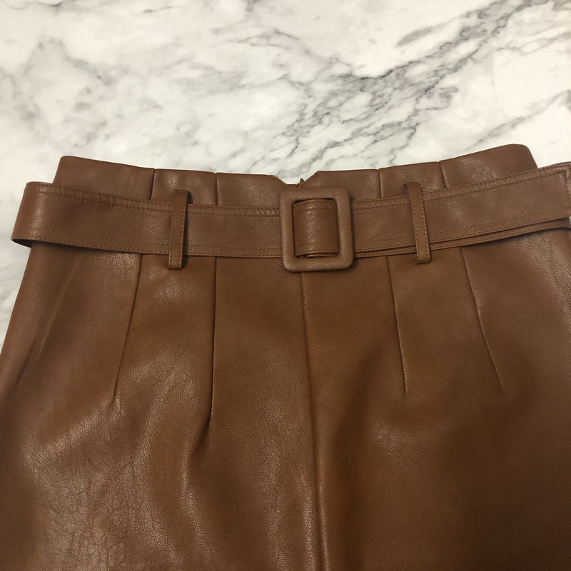 REALEFT Spring PU Leather Skirts Elegant Pencil Midi Skirts High Waist Split Sheath Wrap Skirts with Belt Female New 201110