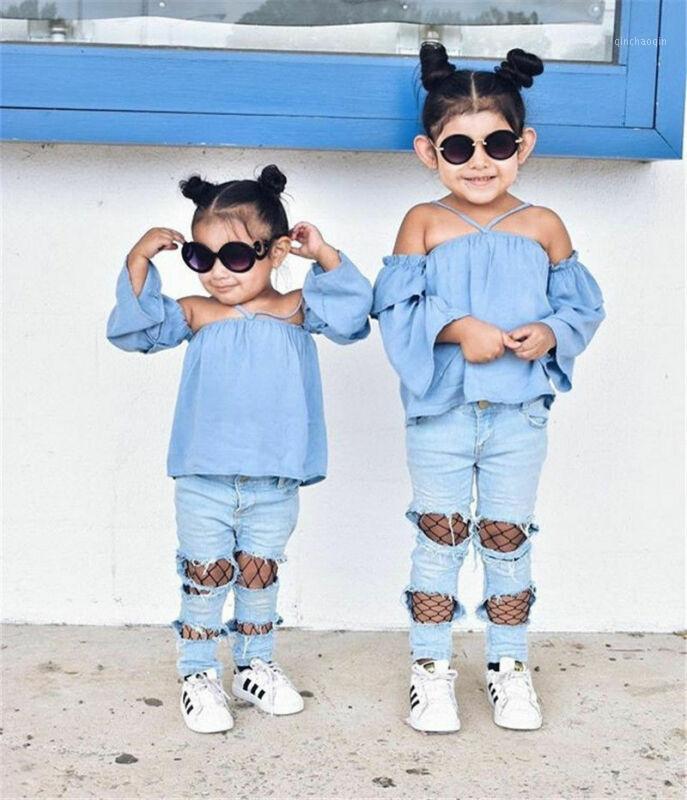 Kids baby girl Clothes Ruffled off shoulder Tops Ripped Jeans Denim pants Outfit Sportwear1, Blue
Kids baby girl Clothes Ruffled off shoulder Tops Ripped Jeans Denim pants Outfit Sportwear1, Blue