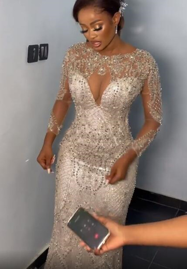 2022 Plus Size Arabic Aso Ebi Silver Luxurious Mermaid Prom Dresses Beaded Lace Evening Formal Party Second Reception Birthday Engagement Gowns Dress 