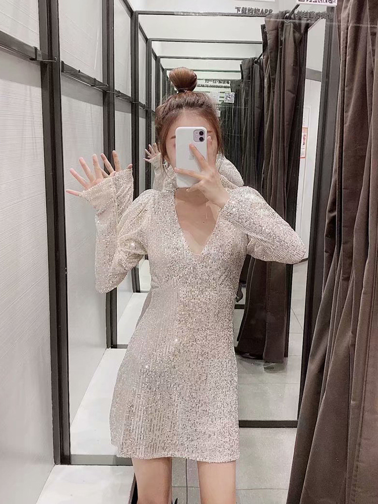 New European Sequins Mini Sexy Deep v Long Skinny Puff Party Gown 2021 Chic Female Designer Dress 3r4d, Champagne
New European Sequins Mini Sexy Deep v Long Skinny Puff Party Gown 2021 Chic Female Designer Dress 3r4d, Champagne