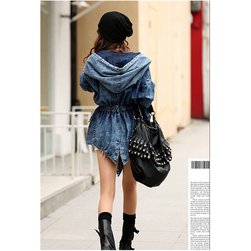 Women Denim Jeans Coat Jacket New Women Jeans Coats Vintage Long Sleeve Slim Hoody Plus Size Hooded Coat Roupas Femininos 201014