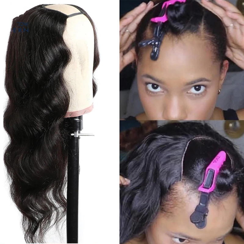Body Wave Hine Made Human Hair For Women U Part Pre Plucked 150% Remy Brazilian Wig
