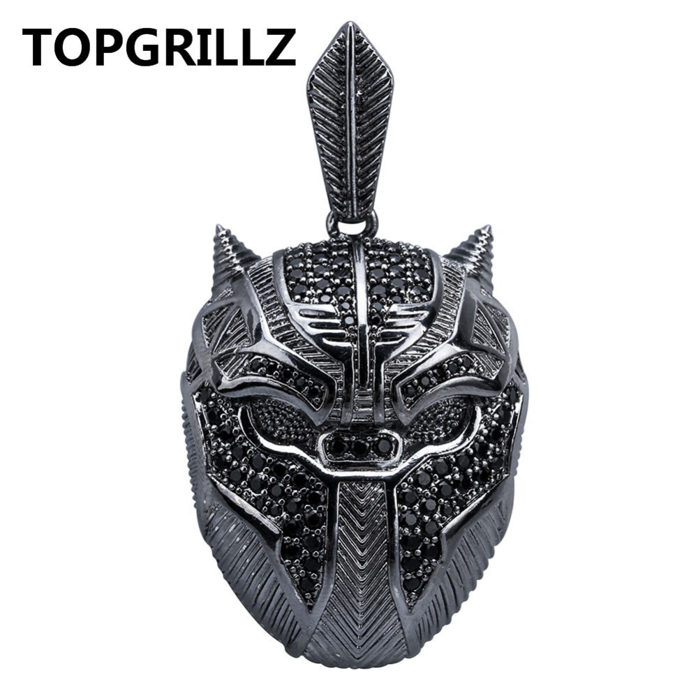TOPGRILLZ Hip Hop Black Panther Iced Out Pendant Necklace Men Jewelry Gifts With Box Chain 24 Q11072750