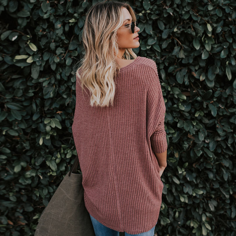 Women Autumn Blouse Waffle Button Up Front Bow Oversize Loose Knit Blouse Shirt Tops Women Blusas Fall New T200320