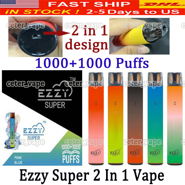 Ezzy Super 2 In 1 Design Vape Disposable With 900mah Batterry 6.5ml Pod 2000 Puffs PK Lux Air Bar Kangvape Onee
Ezzy Super 2 In 1 Design Vape Disposable With 900mah Batterry 6.5ml Pod 2000 Puffs PK Lux Air Bar Kangvape Onee