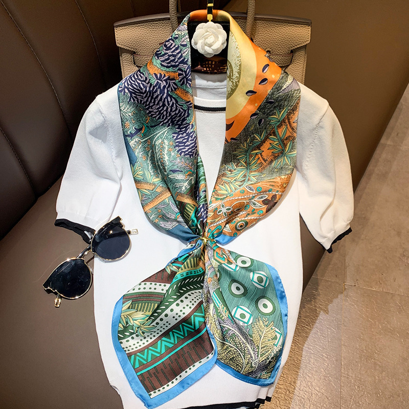 Elegant Silk Hijab Scarf For Women Square Shawls Fashion Print Kerchief Satin Head Scarfs Female 90*90cm Neck Scaves For Ladies Y201007