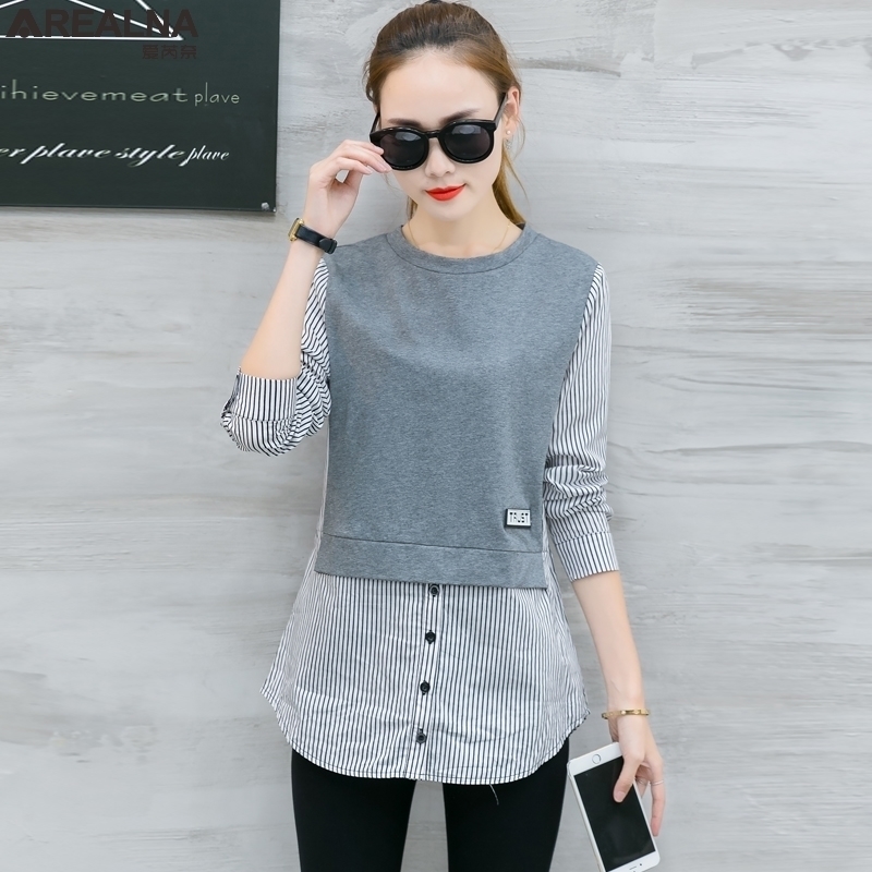 New Autumn Long Sleeve Blouse Women Shirts Korean Style Striped Patchwork Shirt Casual Woman Blouses Loose Plus Size Tops Blusas 201126
