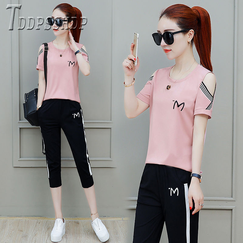 New Loose Plus Size Women Sets Short Sleeve T Shirt And Pants Female Sets 201008