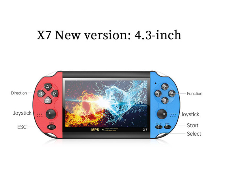 X7 4.3 inch Video Game Console MP5 8GB ROM Double Rocker Dual Joystick Arcade Games Handheld Player Portable Retro Console