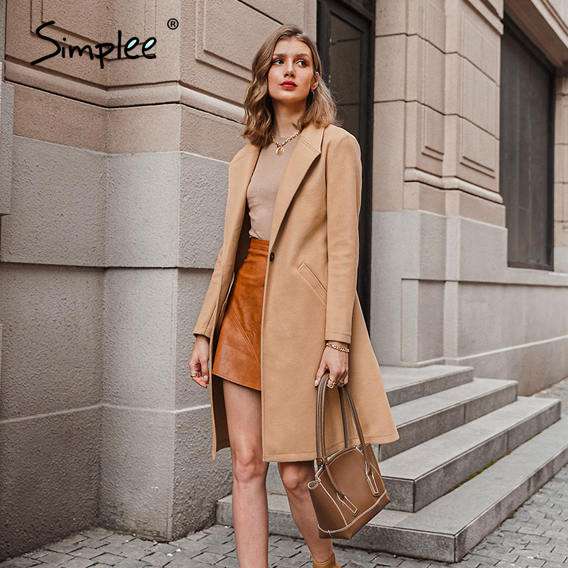 Elegant light tan autumn winter women coat Office lady long sleeve windproof wool coat fashion windbreaker 201222
