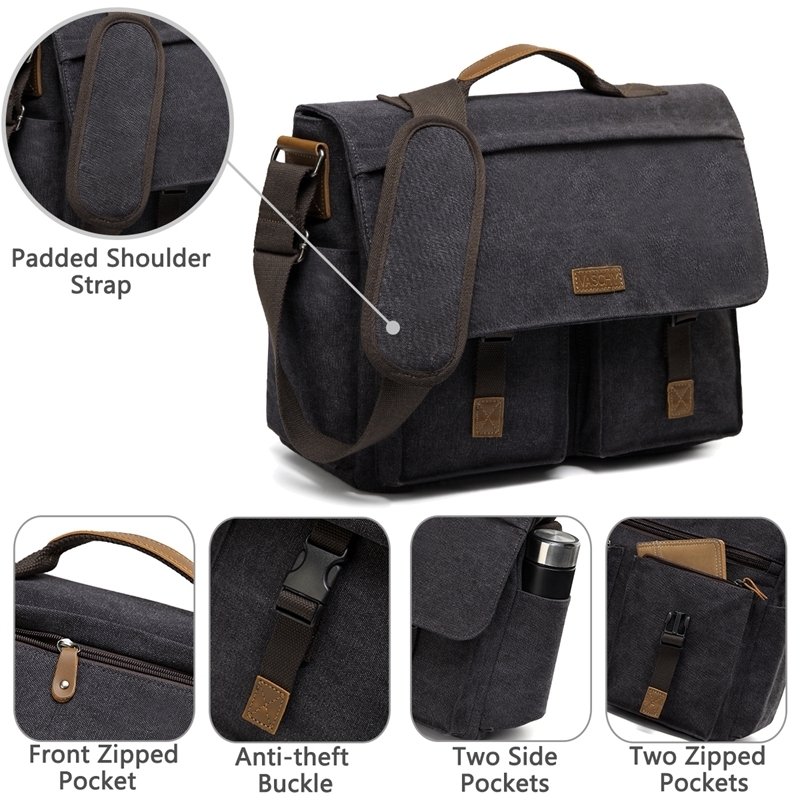 VASCHY Messenger Bag for Men Vintage Water Resistant Waxed Canvas 15.6 inch Laptop Briefcase Padded Shoulder Bag for Men Women LJ200930