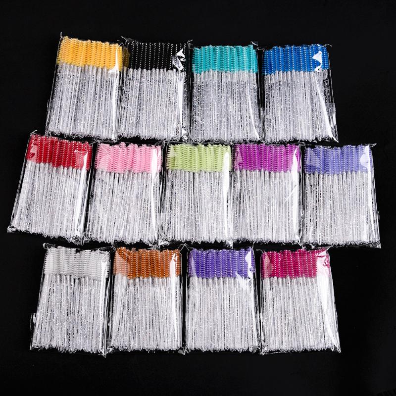 zwellbe Good Quality Disposable 50 Pcs/Pack Crystal Eyelash Makeup Brush Diamond Handle Mascara Wands Eyelash Extension Tool