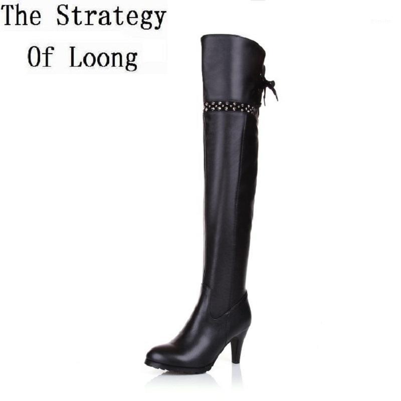 Women Autumn Winter Thin High Heels Lace Up Long Boots Genuine Full Grain Leather Rivets Fashion Over The Knee Boot Size 34-451, Black
Women Autumn Winter Thin High Heels Lace Up Long Boots Genuine Full Grain Leather Rivets Fashion Over The Knee Boot Size 34-451, Black