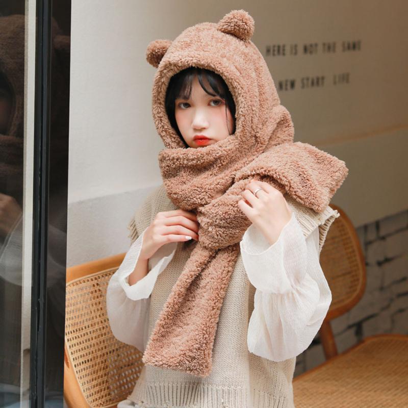 Winter New Cute Bear Hat Scarf Thick Fashion Plush Warm Scarf Student Girls Bear Hat Thick Fashion, Beige
Winter New Cute Bear Hat Scarf Thick Fashion Plush Warm Scarf Student Girls Bear Hat Thick Fashion, Beige