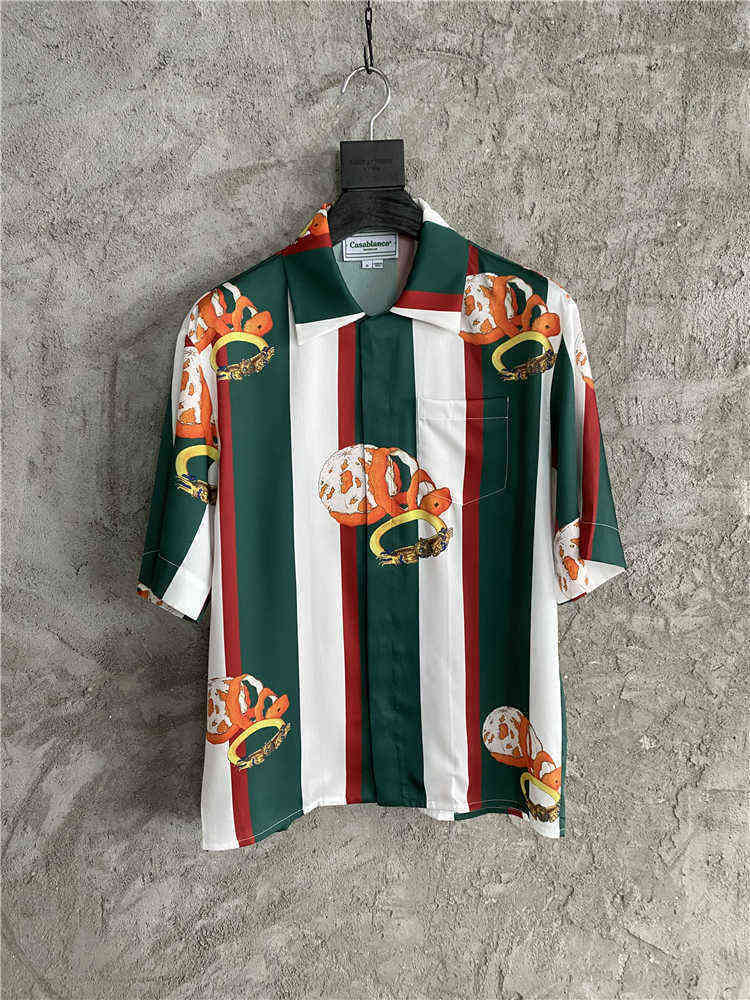 Casablanca Hawaiian Satin Shirt Bracelet Print Stripe Color Matching Silk Shirt Short Sleeve T-shirt, Green and white stripe color matching
Casablanca Hawaiian Satin Shirt Bracelet Print Stripe Color Matching Silk Shirt Short Sleeve T-shirt, Green and white stripe color matching