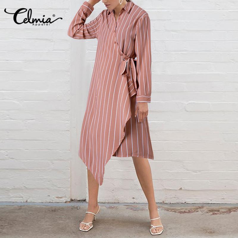 Women' Shirt Dress Celmia Fashion Lapel Striped Dress Elegant Office Ladies Long Sleeve Dresses Asymmetrical Bandage Robe, Black
Women' Shirt Dress Celmia Fashion Lapel Striped Dress Elegant Office Ladies Long Sleeve Dresses Asymmetrical Bandage Robe, Black