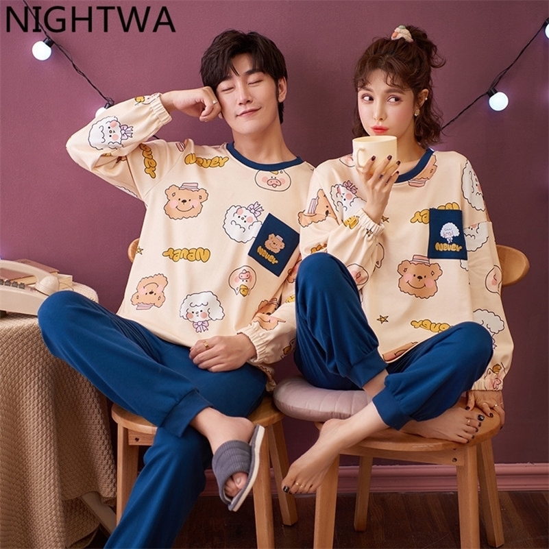 NIGHTWA Couple Cartoon Sleepwear Cotton Women Pajama Set Casual Fashion Home Suit Autumn Warm Long Sleeve Pijama Cute Night 201113, Z2207
NIGHTWA Couple Cartoon Sleepwear Cotton Women Pajama Set Casual Fashion Home Suit Autumn Warm Long Sleeve Pijama Cute Night 201113, Z2207