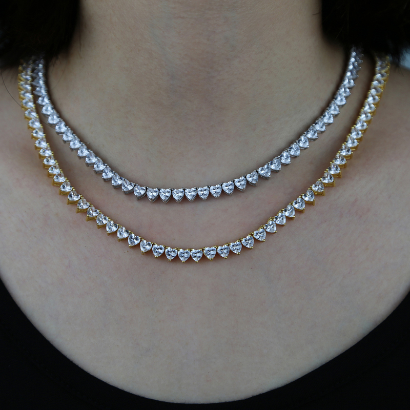 Hip Hop Iced Out Bling Zircon Heart Tennis Chain Necklace Women Fashion Jewelry Gold Silver Color Pink CZ Choker Necklace 220218