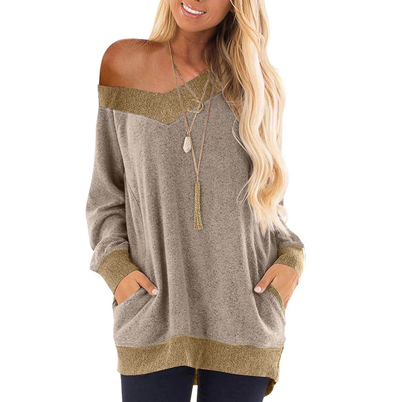 Spot hot 2021 autumn and winter new V-neck pocket sweater long-sleeved pullover sweatshirt casual T-shirt