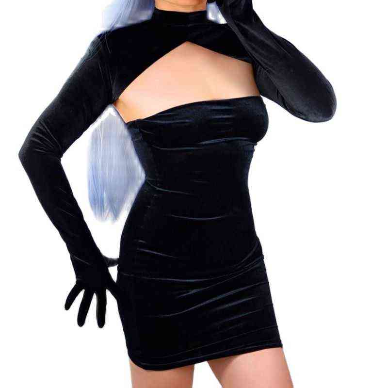 Gold Velvet Sun Protection Clothes High Collar BOLERO GLOVES Top Clothes Long-Sleeve Black High-Elastic Women Gloves WSR53 220112