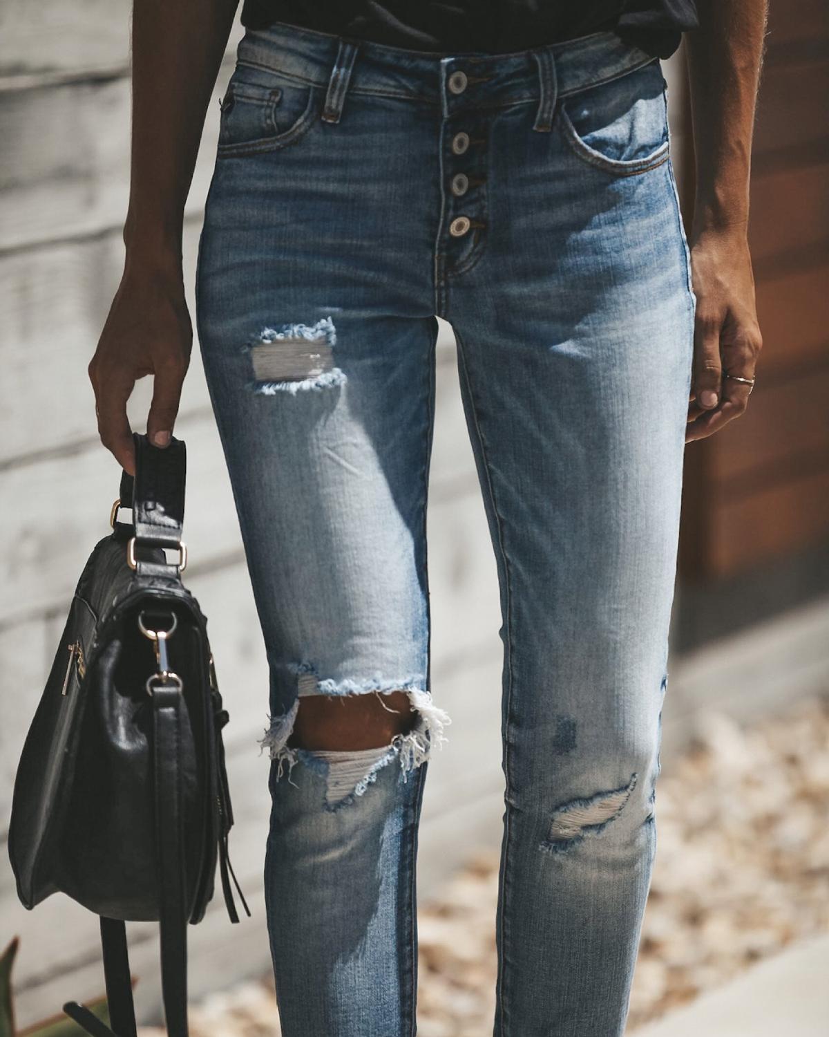 Women's High-Waisted Ripped Jeans: Casual Cropped Skinny Denim Pants For A Vintage Look B4
