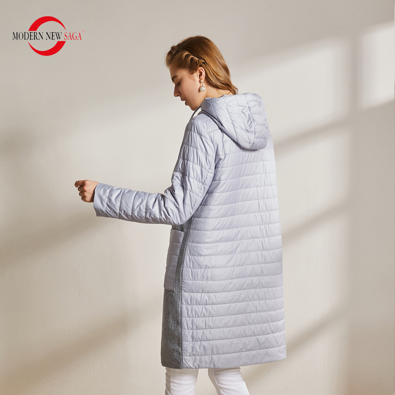 MODERN NEW SAGA Autumn Women Coat Cotton Padded Jacket Hooded Parkas Women Long Jacket Casual Female Coats Winter Ladies Coats 200928