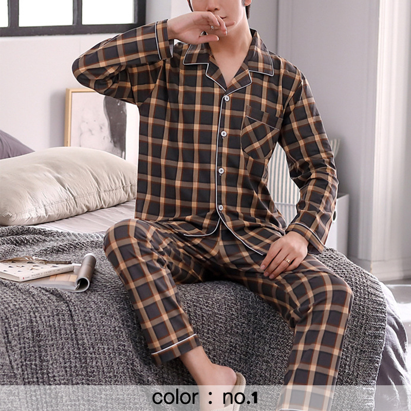 Men Pajamas Sets Cotton Pyjamas Sleepwear Nightwear Underwear Long Sleeve Printed Striped Casual Spring Autumn Winter SA0939 201111