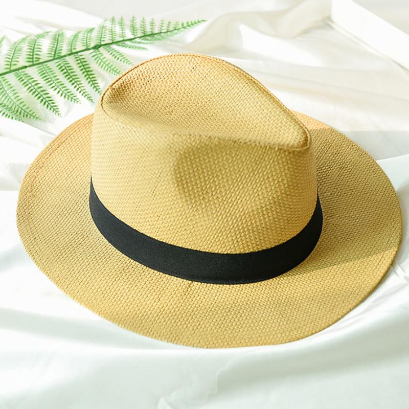 HT2261 2020 New Summer Hats for Men Women Straw Panama Hats Solid Plain Wide Brim Beach with Band Unisex Fedora Sun Hat