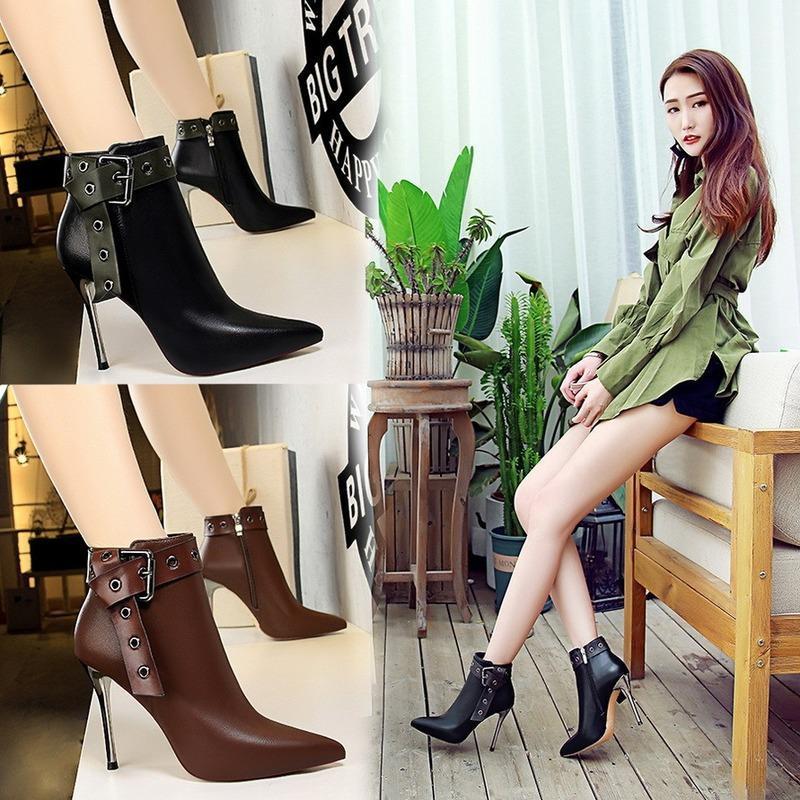 

Sexy Boots Women's 2021 Retro Knight Boots High Heels Shoes Leather Rivet Winter Spring Ankle Booties Ladies Female Warm Boot1, Black