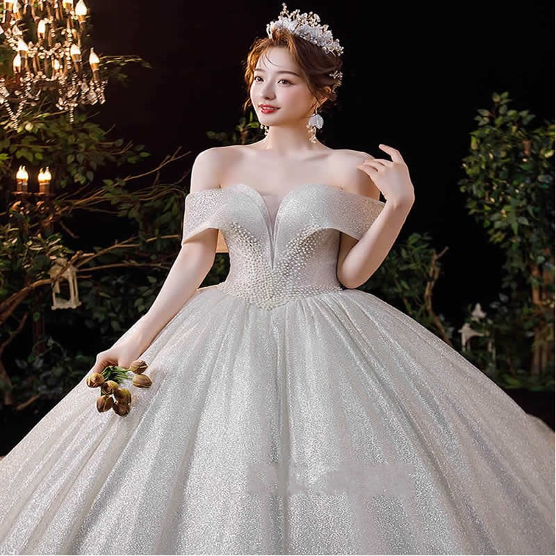Newest Ball Gown Wedding Dress Sweetheart Off The Shoulder Beading Long Plus Sizes Bride Gown Sequin 2022 Vestidos De Novia