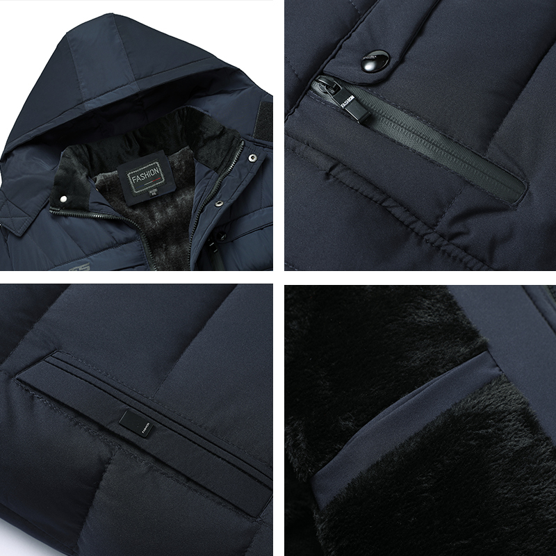 Mens Winter Jacket Thickness Warm Hat Detachable Coat Simple Hem Practical Parkas Windproof Snow Cold Jacket Large Size 5XL 201214